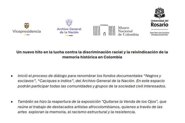 Un nuevo hito en la lucha contra la discriminación racial y la reivindicación de la  memoria histórica en Colombia 