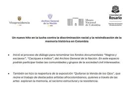 Un nuevo hito en la lucha contra la discriminación racial y la reivindicación de la  memoria histórica en Colombia 