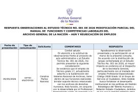 Respuesta observaciones al estudio técnico no. 001 de 2026 modificación parcial del manual de  funciones y competencias laborales del AGN y reubicación de empleos