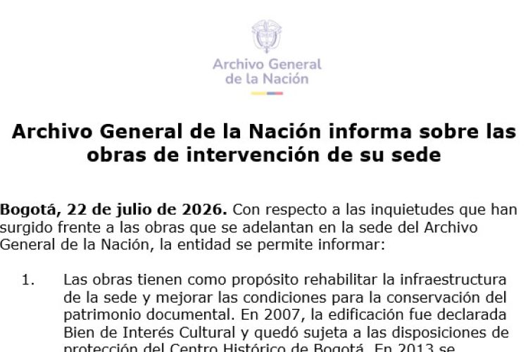 Archivo General de la Nación informa sobre las obras de intervención de su sede 